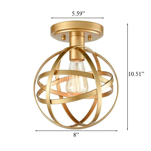 Industrial Metal Globe Flush Mount Kitchen Ceiling Lights Brass